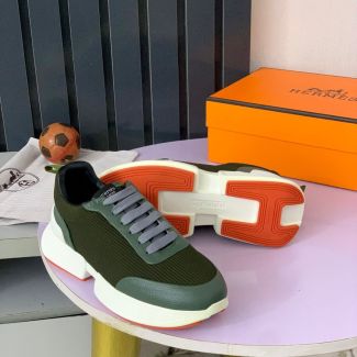 Hermes Green Leather Sneakers